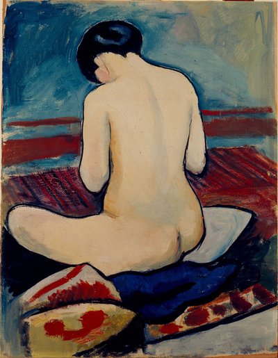 Siddende nøgen med pude af August Macke