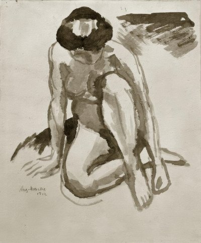 Siddende handling, lænet fremad af August Macke
