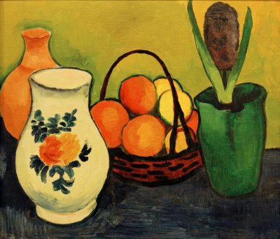 Hvid kande med blå frugter af August Macke