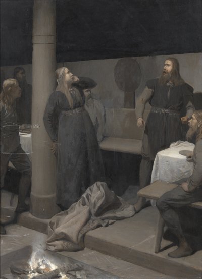 Historien om brændte Njáll: Gunnar og Hallgerðr, ca. 1895. af August Malmström