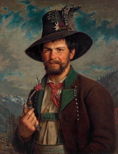 Tyrolsk bonde i traditionel Stubai-dragt af August Pezzey d. Ä.