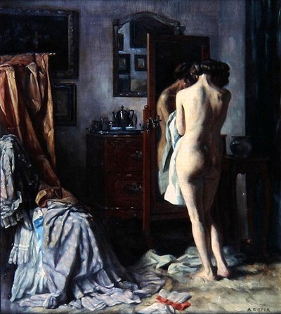 The Boudoir, ca. 1910 (olie på lærred) af August Rieper