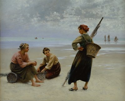 Mussel Gatherers, Bretagne (olie på lærred) af August Wilhelm Nikolaus Hagborg