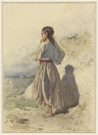Ungarsk kvinde, der står tre kvarter til venstre, set bagfra af August Xaver Carl von Pettenkofen