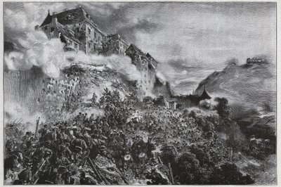 Den ungarske revolution 1848-1849: Ungarske oprørere stormer Buda-slottet (ovn) den 21. maj 1849 - efter litografi af August von Pettenkofer af August Xaver Karl von Pettenkofen