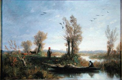 The Banks of a Canal (olie på lærred) af Auguste Paul Charles Anastasi