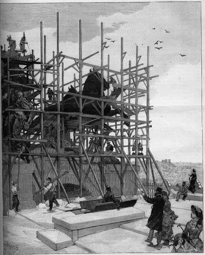 Triumfbuen i Paris: nuværende tilstand af byggearbejdet på skulpturen af ​​Alexandre Falguiere (1831-1900) eller ""Republikkens triumf"" af Auguste (after) Gerardin