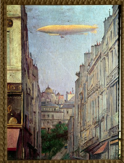 Luftskibsrepublikken"" over Paris i 1909"" Maleri af Auguste Alexandre Hirsch (1833-1912) 1909 Privat samling af Auguste Alexandre Hirsch