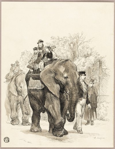 Elefant med ryttere i Jardin des Plantes, Paris af Auguste Andre Lancon