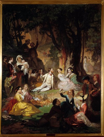Smag på Champetre Scene med picnic i det borgerlige samfund. Maleri af Barthelemy Glaizes (1807-1893) 1850 Montpellier, Fabre Museum af Auguste Barthelemy Glaize