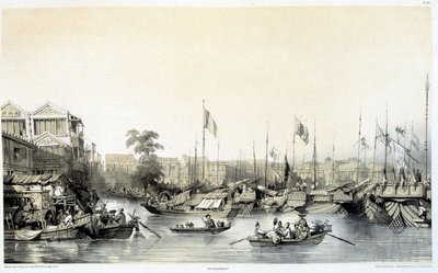 Europæiske fabrikker i Kanton - i "Kina og kineserne", tegninger af Auguste Borget og litografier af Eugène Cicéri af Auguste Borget