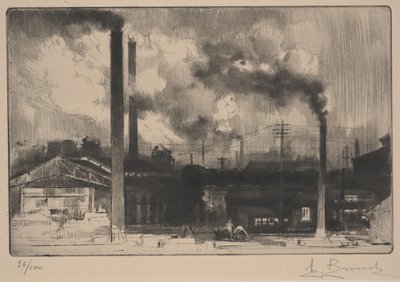 På Creusot Works - Steel Mills (roulette & drypoint) af Auguste Brouet