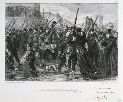 Franske soldater afgår til Buzenval, belejring af Paris, fransk-preussiske krig, 18. januar 1871 1872 af Auguste Bry