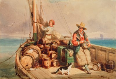 To figurer på en båd, 1843 (wc på papir) af Auguste Delacroix