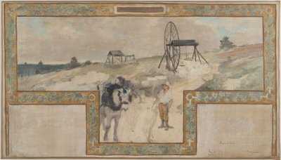 Skitse til vielsessalen på rådhuset i Arcueil-Cachan: Arbejde i stenbruddet af Auguste Francois Gorguet