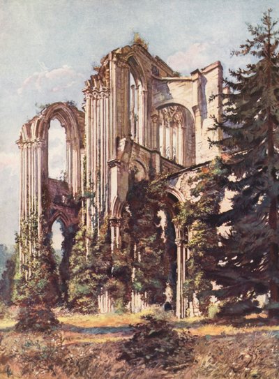 Frankrig: Saint-Wandrille Abbey (farvelitografi) af Auguste Gerardin