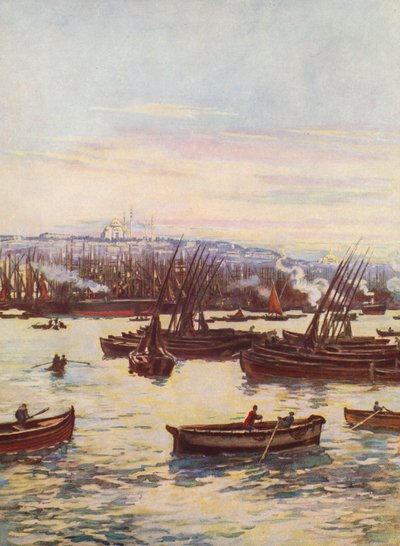 Det Gyldne Horn, Tyrkiet (farvelitografi) af Auguste Gerardin
