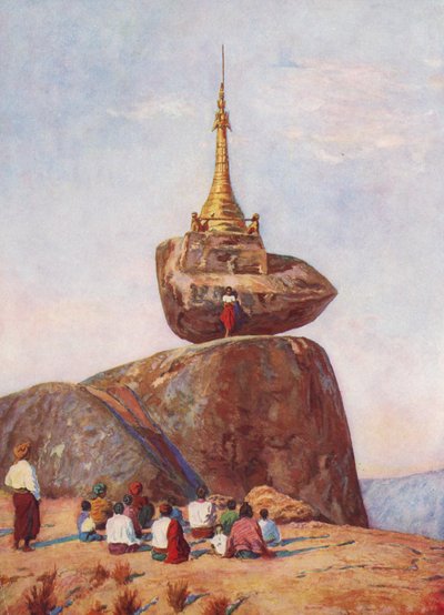Sampan-pagoden, Burma (farvelitografi) af Auguste Gerardin