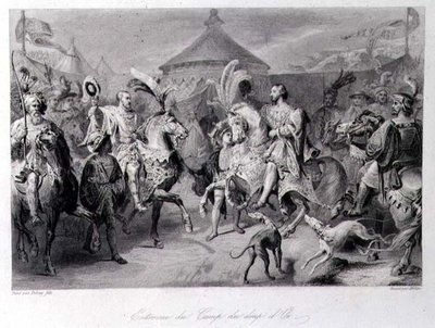 Mødet på Guldklædets Mark, 24. juni 1520, indgraveret af Millin (gravering) af Auguste Hyacinthe (after) Debay