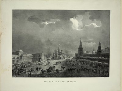 Øvre handelsrækker på Den Røde Plads i Moskva, ca. 1830 af Auguste Jean Baptiste Antoine Cadolle