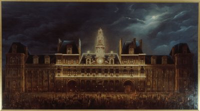 Belysning af Hôtel de Ville til kongens dag, 1. maj af Auguste Jean Simon Roux
