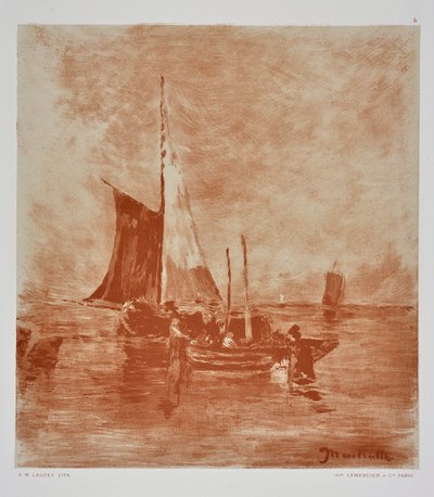 Fiskerbåde (tegning) af Auguste Lauzet