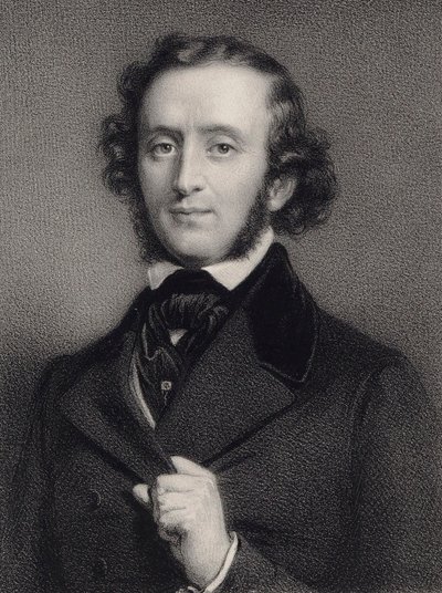 Portræt af pianisten og komponisten Felix Mendelssohn Bartholdy 1809-1847. af Auguste Lemoine