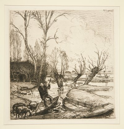 Ved den oversvømmede mose - Hyrden (Den oversvømmede Marais - Hyrden) af Auguste Lepere