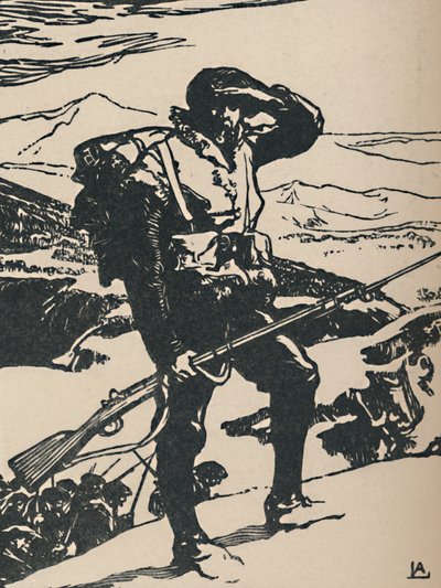 Alpejæger ser på Rhinsletten, 1919 af Auguste Louis Lepère