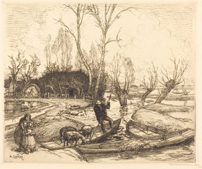 In the Deluged Marsh - Hyrden (Au marais inonde - Le berger) af Auguste Lepere