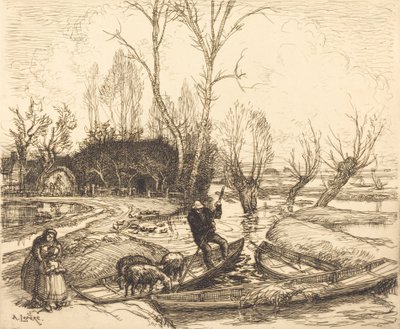 In the Deluged Marsh - Hyrden Au marais inonde - Le berger, 1911. af Auguste Lepere