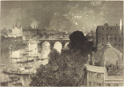 Den 14. juli. Belysning af Seinen fra Pont Neuf til Pont au Change af Auguste Lepere
