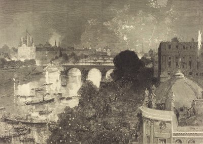 Den 14. juli. Belysning af Seinen fra Pont Neuf til Pont au Change, 1882. af Auguste Lepere