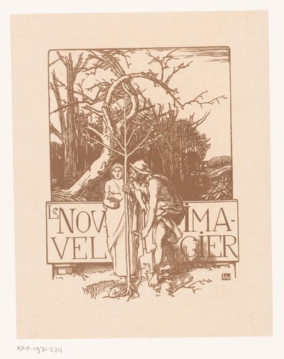 Mand og kvinde planter et ungt træ sammen Le Nouvel Imagier (titel på objekt) af Auguste Lepere