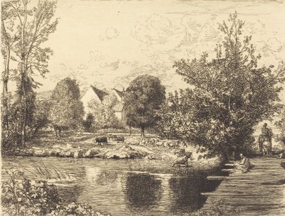 Gammel gangbro, bredden af den lille Morin Vieille passerelle, bords du petit morin, 1915. af Auguste Lepere