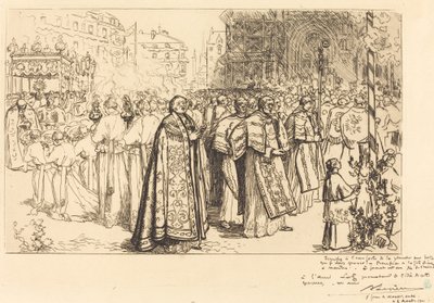 Processionens tilbagevenden til Nantes katedral (Rentree de la Procession a la Cathedral de Nantes) af Auguste Lepere