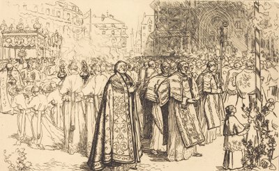 Processionens tilbagevenden til Nante-katedralen Rentree de la Procession a la Cathedral de Nantes, 190 af Auguste Lepere