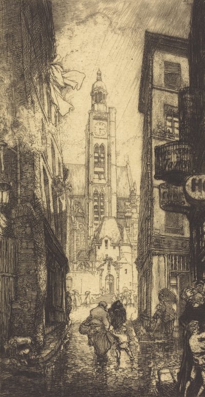 Rue de la Montagne-Sainte-Genevieve, Paris, 1906. af Auguste Lepere