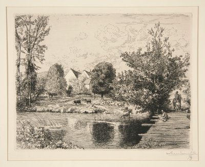 Vieille passerelle, bords du petit Morin (gammel gangbro, bredden af den lille Morin) af Auguste Lepere