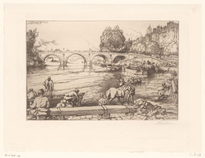 Udsigt over Pont Marie med figurer i Seinen L