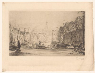 Udsigt over Spaarne og St. Bavo af Auguste Lepère (signed by artist)