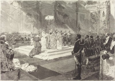 Kongelig dåb ved hoffet i Spanien af Auguste Lepère after Daniel Vierge