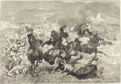 I Sudan: Slaget ved El-Teb af Auguste Lepère and Jacques Beltrand after Józef Chelmonski