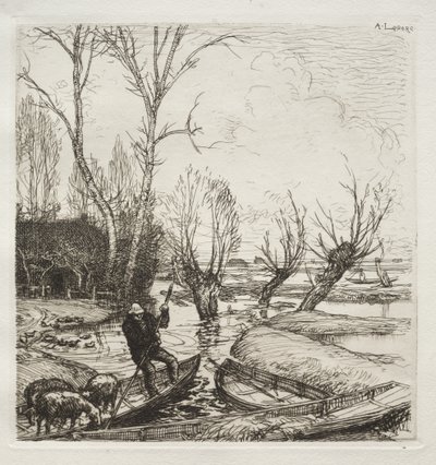 I den oversvømmede Marsh: Hyrdinden af Auguste Louis Lepère