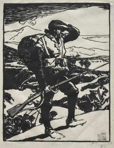 Alpine jæger ser på Rhinsletten af Auguste Louis Lepère