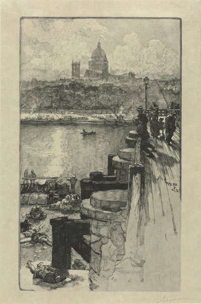 [Fiskere på en mole, Paris] af Auguste Louis Lepère