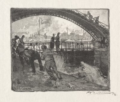 Canal St. Martin-slusen af Auguste Louis Lepère