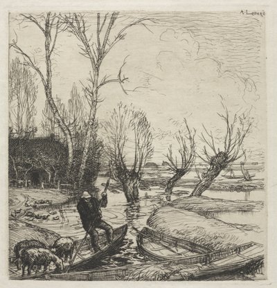 [Mand i en båd med tre får] af Auguste Louis Lepère