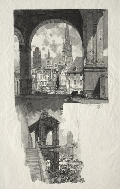 Illustreret Rouen: Place de la Haute Vieille Tour; Aedicule of Pride af Auguste Louis Lepère