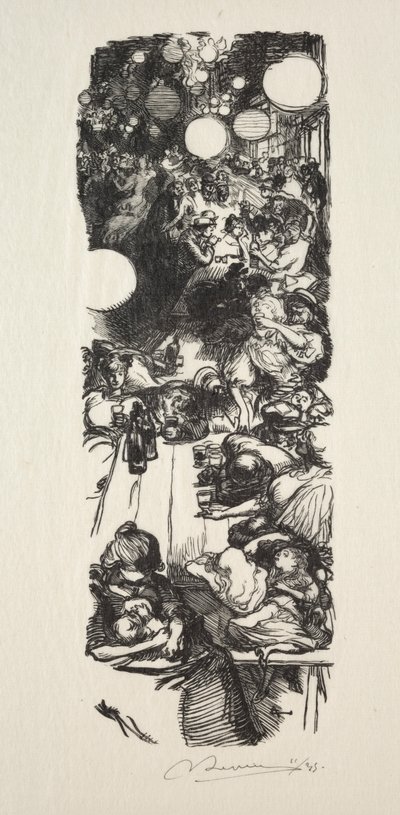 14. juli, Rue de Belleville, midnat. af Auguste Louis Lepère